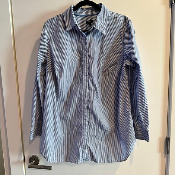 Talbots Shirt Blue White Striped Collared Button Front Long Sleeve Plus Sz 0X - Picture 1 of 4